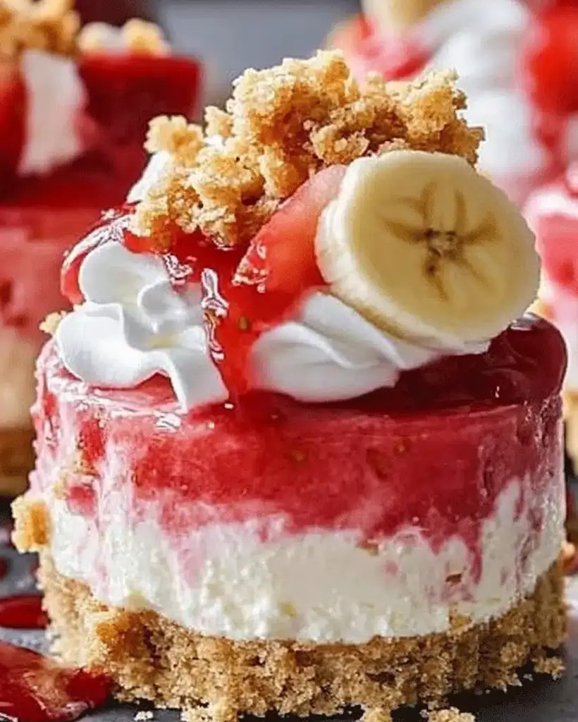 no bake strawberry banana cheesecakes
