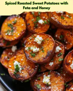 spiced roasted sweet potatoes feta