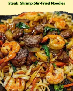 steak shrimp stir fried noodles