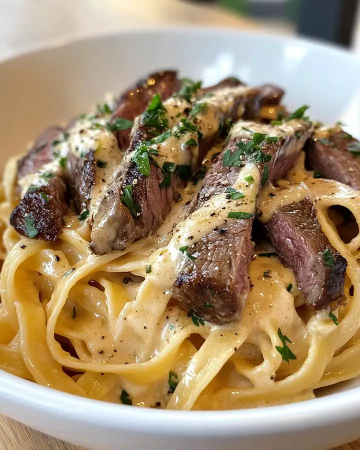 best creamy garlic steak pasta
