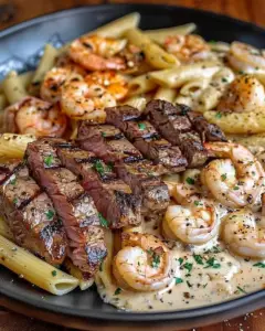 cajun shrimp steak alfredo pasta