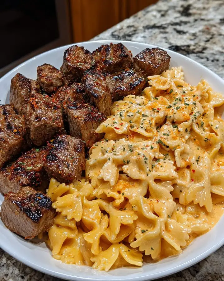cajun steak tips cheesy pasta