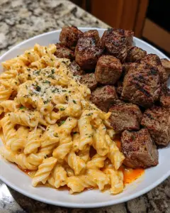 cajun steak tips cheesy rotini