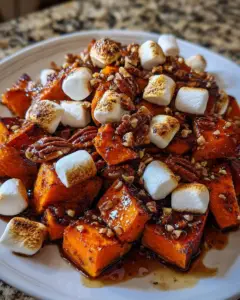 caramelized sweet potato bites marshmallows pecans