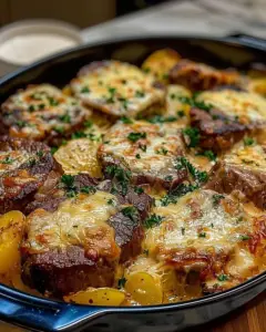 garlic parmesan beef chops scalloped potatoes