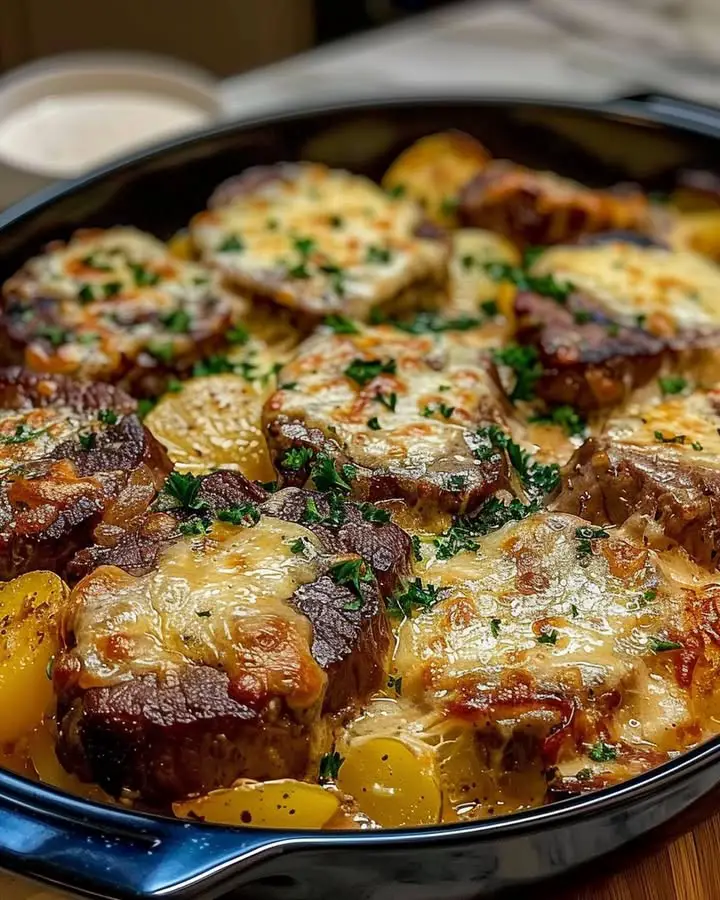 garlic parmesan beef chops scalloped potatoes