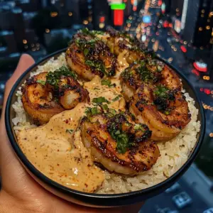 honey garlic shrimp rice bowls