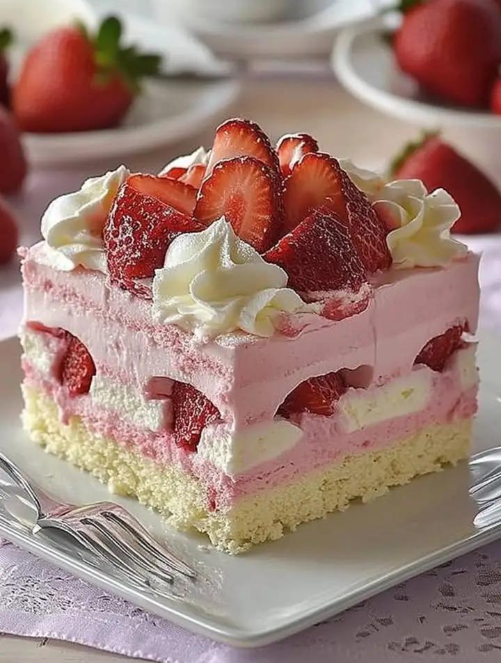 no bake strawberry crunch cake